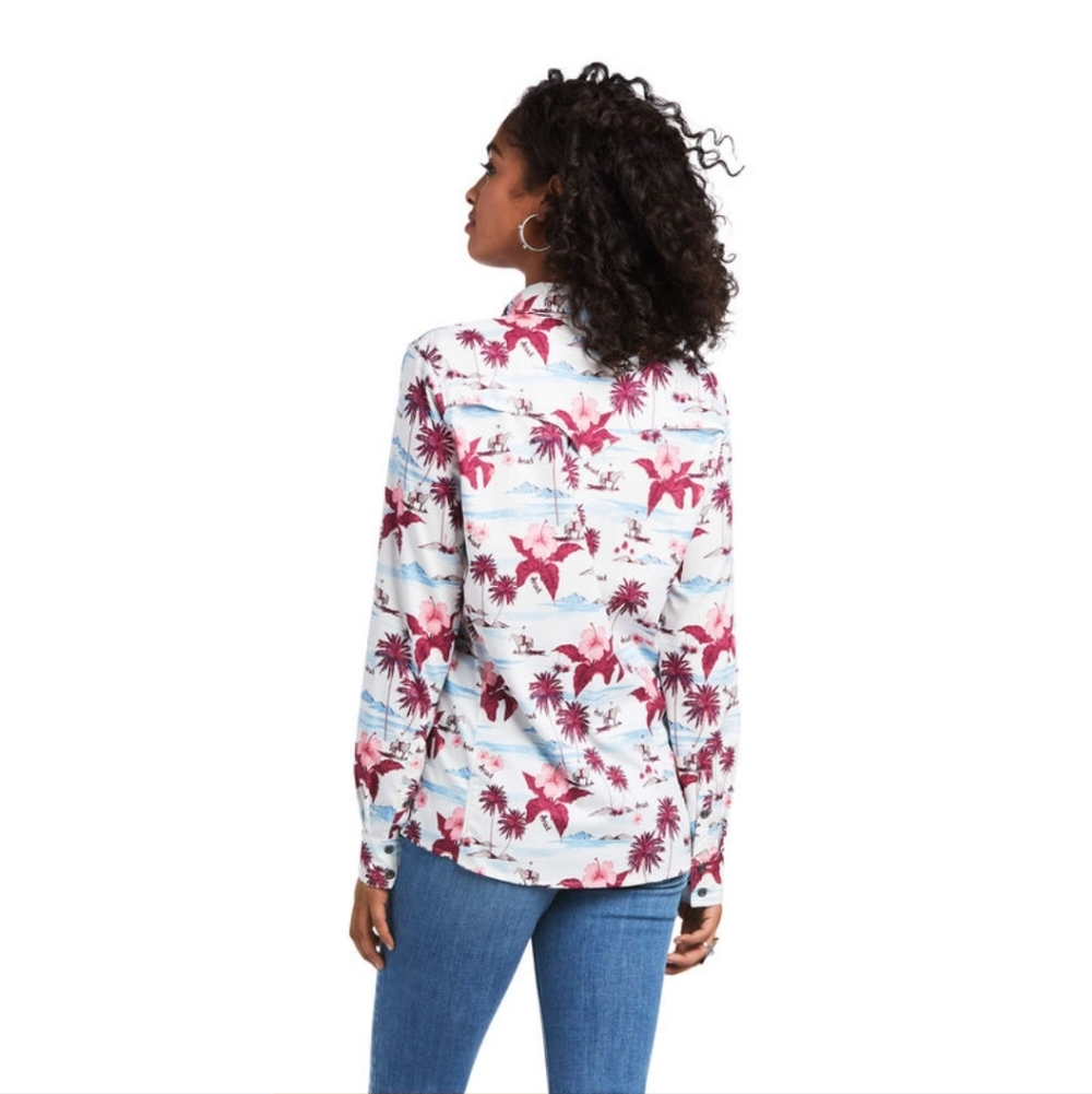 Ariat Ladies VentTEK Long Sleeve Button Up Shirt White Hawaiian Cowgirl Size XL - Picture 3 of 16